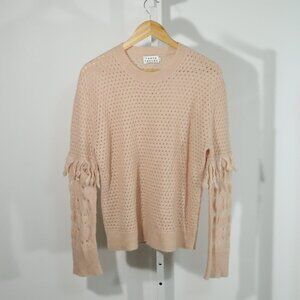 Tanya Taylor Blush Alpaca Wool Open Knit Sweater Cozy Minimalist Luxury (Size M)